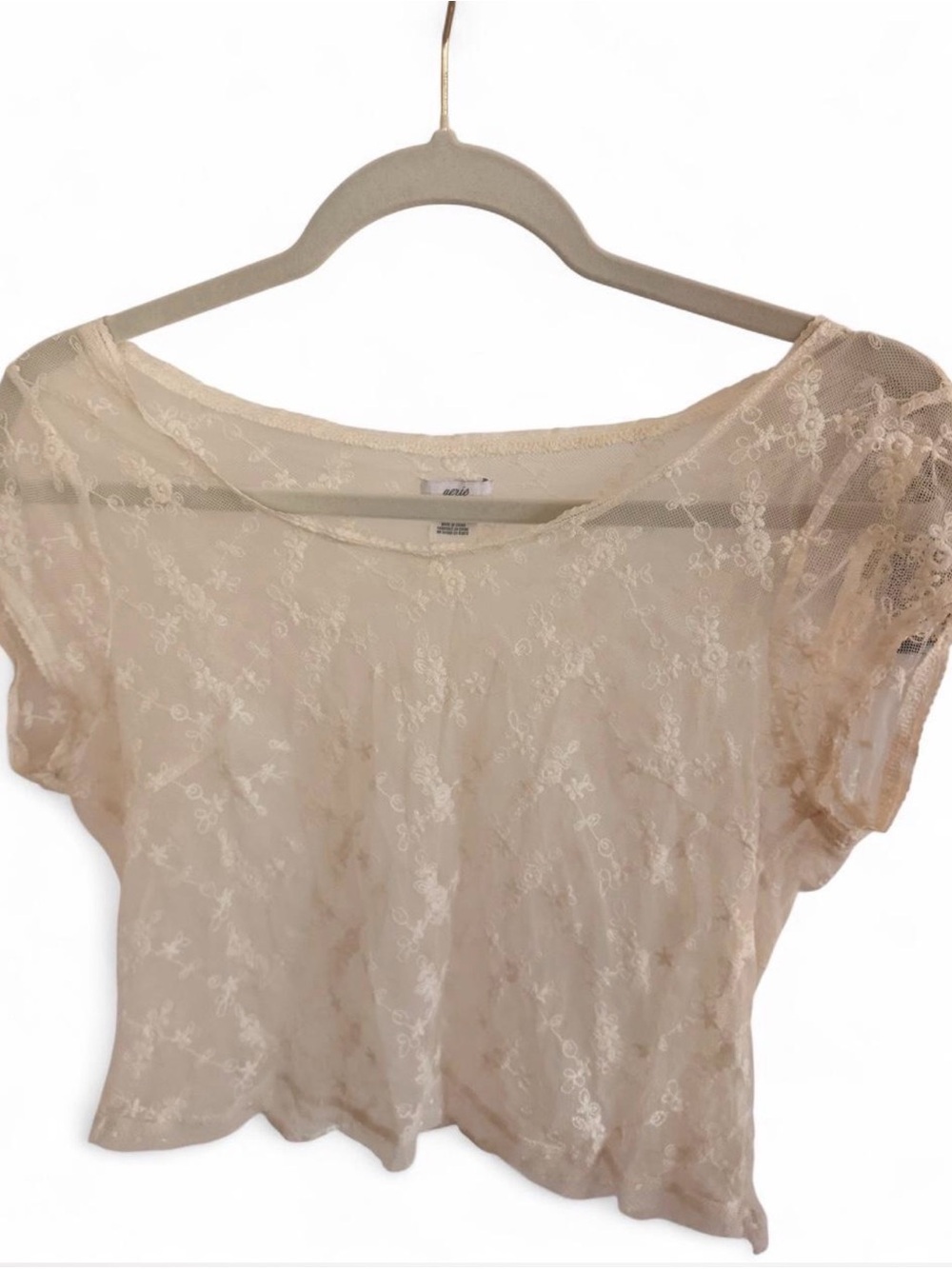 Aerie Sheer Lace Crop Top - Cream